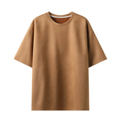 Threebooy Summer Short-sleeved T-shirt Men Oversized Casual Suede T Shirt Men Streetwear Loose Solid Color O-neck Tshirt Mens Top M-3XL