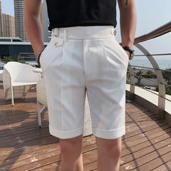 Threebooy Summer Thin Mens Shorts Fashion Business Casual Dress Suit shorts Male England Straight Streetwear Five Points Pants 29-36