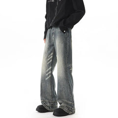 Threebooy New Men's Denim Pants Washed blue Male Jeans Straight Casual Menwear Loose straight Trousers leg Novel design Fashion