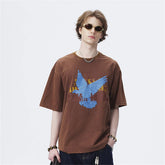 Threebooy Mens Cotton Tees Tops Streetwear Vintage Casual T-Shirts Men Oversized Harajuku Foaming Printing Short Sleeve T Shirt Unisex