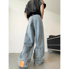 Threebooy Hong Kong Style Wide-leg Jeans for Men in Spring Autumn New Style Loose-fitting Trendy Pants