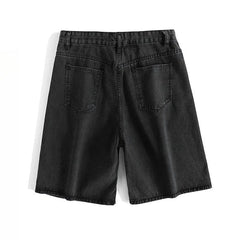 Threebooy Japanese Fashion Trend Washing Retro Denim Shorts Men Korean Version of Summer High Street Pants Loose Five-point Mid-size Pants