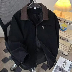 Threebooy Distressed Design Sensibility Men's Lapel Jacket New Vintage Washing Pilot Jacket Loose Fit Spring Autumn Season Aviation Theme