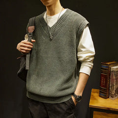 Threebooy Top Quality New Autum Fashion Brand Cardigan Sweater V Neck Knitted Vest Men Solid Trendy Sleeveless Casual Men Clothing