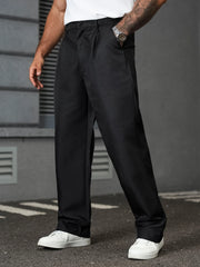 Threebooy Homme Men plus Size Casual Solid Color Diagonal Pocket Straight Leg Pants Simple Design Autumn Collection
