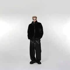 Threebooy 90s Fashion Faux Fur Jacket Men Winter Thickened Cotton Clothing Senior Sense Streetwear Faux Fur Coat