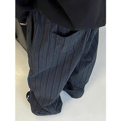 Threebooy Autumn winter retro blue vertical stripe curved knife casual pants men can be tied dragged the ground wide leg long pants