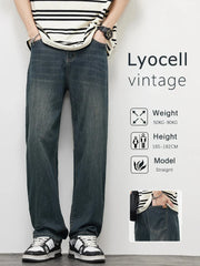 Threebooy New Men's Straight Vintage Jeans Soft Lyocell Casual Trousers Personality High Quality Male Korean Fashion Baggy Denim Pants