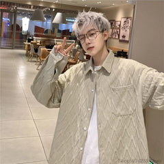 Threebooy Autumn Winter Geometry Long-sleeved Shirt Men Fashion Social Mens Shirts Korean Loose Casual Blouse Men Oversized 5XL-M