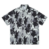 Threebooy Summer Thin Short Sleeve Shirts Men Streetwear Vintage Ink Print Shirt Oversized Harajuku Chinese Style Casual Blouse Unisex