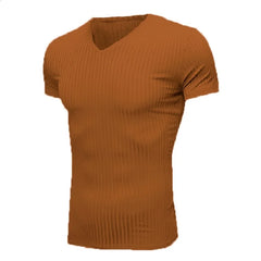 Threebooy European And American Men's Summer Sports And Fitness Casual Solid-color V-neck Short-sleeved T-shirt For Casual Home Use