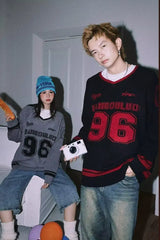 Threebooy Korean Oversized Sweater Womens Alphanumeric Knitted Pullover Sweater Y2k Autumn and Winter Design Lazy Couple College Style Top