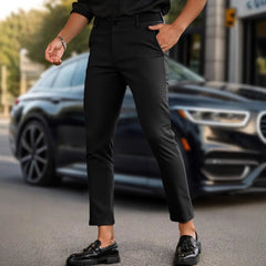 Threebooy Suit Pants Men's Clothing High-quality Solid Color Ice Silk Men's Dress and Ankle Pants Elastic Slim Fit Business Formal Pants