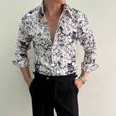 Threebooy Spring Summer 3D Floral Shirts Men Korean Long Sleeved Casual Business Shirt Handsome Versatile Daily Beach Vacation Shirt