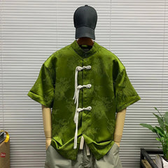 Threebooy Mens Shirt Chinese Style Buttoned Carved Shirt Summer Fashion Versatile Temperament Outdoor Casual Tops Men'S Clothing
