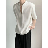 Threebooy Men's Half-zip Collar Padded Shoulder Short Sleeve T-shirt Summer Thin Trendy Brand Bad Boy American Style POLO Shirt