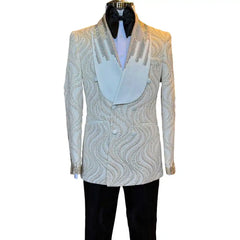 Threebooy Delicate Jacquard Men Suit Slim Fit 2 Pieces Jacket Pants Shawl Lapel Groom Wedding Tuxedos
