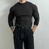 Threebooy Autumn Clothing Men's Light Luxury Knit Korean Popular Henry Collar T-shirt Button-down Long Sleeve Retro Leisure Knitwear