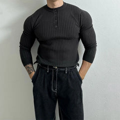Threebooy Autumn Clothing Men's Light Luxury Knit Korean Popular Henry Collar T-shirt Button-down Long Sleeve Retro Leisure Knitwear