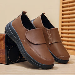 Threebooy New Men's Leather Slip-On Walking Shoes, Waterproof Comfort Sneakers with Soft Cushioned Sole, Black and Brown,Plus Big Size
