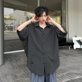 Threebooy Fashion Plaid Batwing Blouse Men 3/4 Sleeves Elegant Shirt Button Decor Women Tops Oversized Casual Streetwear Party Shirts