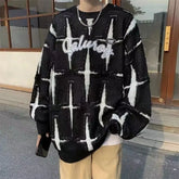 Threebooy Knitted Sweater High Street Sweater Star Loose Lazy Round Neck