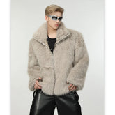 Threebooy 90s Fashion Faux Fur Jacket Men Winter Thickened Cotton Clothing Senior Sense Streetwear Faux Fur Coat
