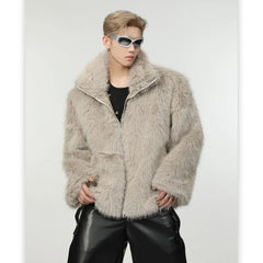 Threebooy 90s Fashion Faux Fur Jacket Men Winter Thickened Cotton Clothing Senior Sense Streetwear Faux Fur Coat