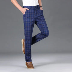 Threebooy Trendy Casual Men's Pants Four Seasons Straight Leg Plaid Korean Style Slim Fit Smooths Your Silhouette Japanese Spring Autumn