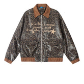 Threebooy Leopard PU Leather Jackets Mens Streetwear Hip Hop Cargo Jacket Men Oversized Harajuku Autumn New Loose Casual Coats Unisex