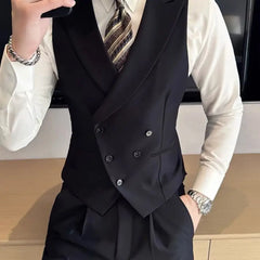 Threebooy Japanese High-end Smart Casual Vest Men's Vest Pants Set Korean Elegant Wear 2025 Summer New Blazer Vest Aesthetic Waistcoat
