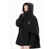 Threebooy Fashion Cloak Hoodies Men Streetwear Hoodie Pullovers Black Gray Darkwear Oversized High Collar Sweatshirt Unisex