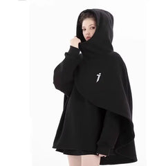 Threebooy Fashion Cloak Hoodies Men Streetwear Hoodie Pullovers Black Gray Darkwear Oversized High Collar Sweatshirt Unisex