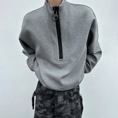 Threebooy Mens Sweatshirt Half Zip Casual Coat Autumn Street Wear Fashion All-Match Trend Youth Campus Long Sleeve Top Men'S Clothing