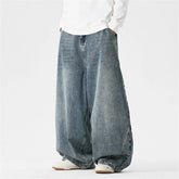 Threebooy Large Size Summer Jeans Men Streetwear Harajuku Washed Casual Denim Pants Oversized Vintage Japan Style Baggy Wide-leg Trousers