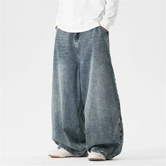 Threebooy Large Size Summer Jeans Men Streetwear Harajuku Washed Casual Denim Pants Oversized Vintage Japan Style Baggy Wide-leg Trousers