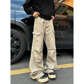 Threebooy Vintage Camouflage Men's Jeans Fashion Washed Casual Wide Leg Denim Pants Spring Loose Male Trousers Earthy yellow Cargo jeans