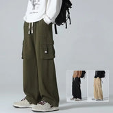 Threebooy Spring And Autumn Trendy Solid Color Overalls Men's Corduroy Wide-leg Pants Loose Straight Casual Sports Trousers For Men M-3XL