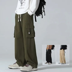 Threebooy Spring And Autumn Trendy Solid Color Overalls Men's Corduroy Wide-leg Pants Loose Straight Casual Sports Trousers For Men M-3XL