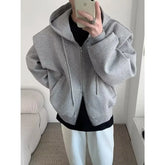 Threebooy Autumn Korean Zipper Hoody Large Silhouette Hooded Composite Shoulder Pad Cardigan Jacket Men Casual Handsome Hooded Sweatshirt