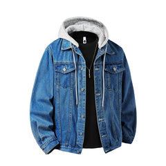 Threebooy Autumn Winter Hooded Denim Jackets Men Casual Streetwear Outerwear Solid Color Loose Couple Denim Coats Hat Detachable Jacket