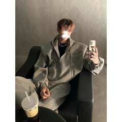 Threebooy Shoulder padded hoodie men's spring autumn zipper cardigan hooded fake two American jackets