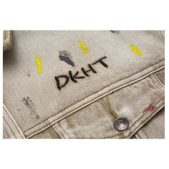 Threebooy Hip Hop Men's Washable Old Denim Clothes Vintage Embroidered Denim Jackets Speckled Oversize Loose Coat Men's Spring and Autumn