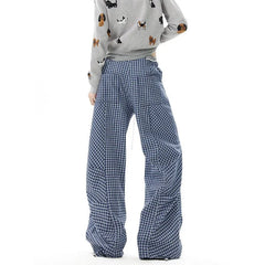 Threebooy Men Checkered Casual Pants American Retro Loose Straight Pants Man Fashion Plaid Streetwear Spring New Hip Hop Trousers