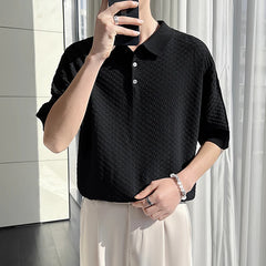 Threebooy Summer Clothing Men's Light Luxury Knitted Short Sleeve Polo Shirt Streetwear Button-down Korean Fashion Solid Color Knitwear