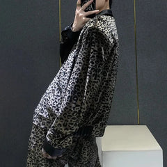 Threebooy Mens Y2k Plush Leopard Print Temperament Jacket Autumn Fashion Streetwear Personality Performance Trousers Men'S Clothing