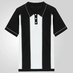 Threebooy Men's Business Slim-fit Knit Polo Shirt Light Luxury Leisure Button-down Short Sleeve Shirts Breathable Patchwork Knitwear M-3XL