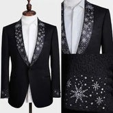 Threebooy Luxury Men Suit 2 Pieces Breasted Crystal Shawl Lapel Single Breasted Wedding Groom Tuxedos Party Customized