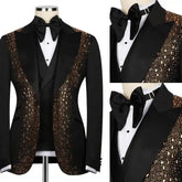 Threebooy Luxury Men Suit 2 Pieces Beaded Crystal Customized Single Breasted High Quality Groom Wedding Slim Fit Tuxedos