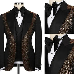 Threebooy Luxury Men Suit 2 Pieces Beaded Crystal Customized Single Breasted High Quality Groom Wedding Slim Fit Tuxedos